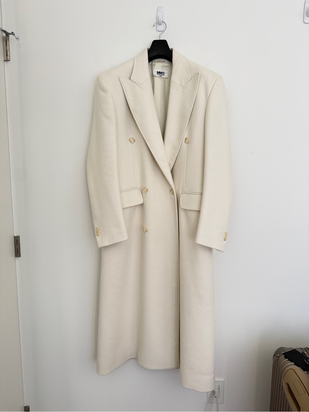 Maison Martin Margiela Ivory Double-Breasted Long Trench Coat